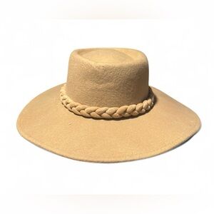 A New Day Women's Wide Brim Boater Hat w/ Braid 100% Wool NWT- Tan Color